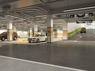 现代室内停车场 车库 停车场 地下车库 地下停车场
