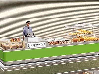 现代甜品面包店 面包店 甜品店 面包货柜 烘焙店展柜 收银台