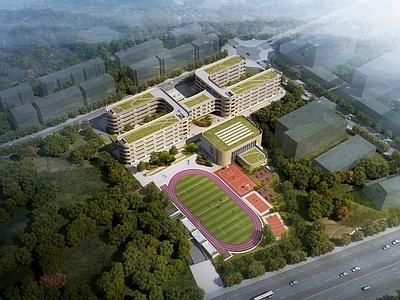 现代学校建筑 庐江惠民小学 学校操场 教学楼学校