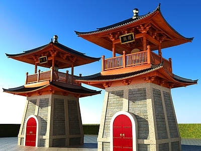 中式中古古建 古建 钟鼓楼