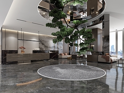 现代办公大厅 现代办公前厅 会所前厅 植物景观 酒店前台 休息区