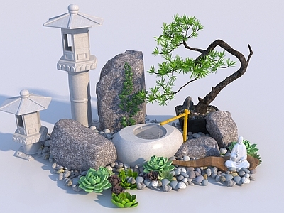 现代其他景观小品 现代景观造景 水钵 石头 微景观