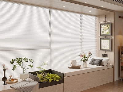 现代飘窗 飘窗垫 坐垫 百叶窗 飘窗柜 挂画