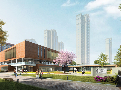 现代学校建筑 陶冲湖中学 学校湖景 学校操场 教学楼学校