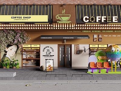 现代门头 咖啡店门头 奶茶店门头 门头门面 招牌灯箱 鲜花墙绘