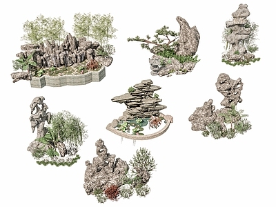 现代新中式假山 新中式庭院石头 庭院小品 庭院石头造景 石头岩石 石块碎石岩石