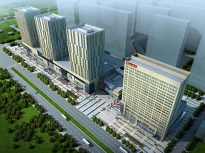 现代商场外观 万达广场 商场 商业综合体 高层办公楼