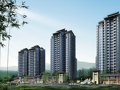 中式高层住宅 中式商业住宅小区 高层住宅