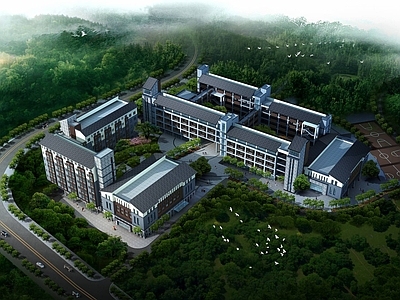 新中式学校外观 学校