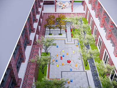 现代校园景观 教学楼景观 校园景观 校园休闲活动空间 阅读空间 红砖