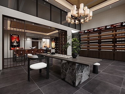 现代新中式烟酒店 现代烟酒店 酒店专卖店 红酒展示柜