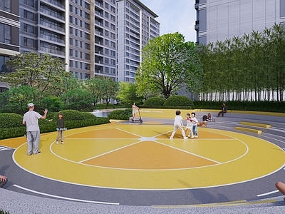 现代简约口袋公园 柠檬篮球场公园