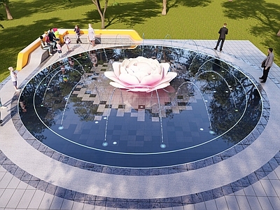现代新中式雕塑小品 牡丹花水景 花瓣水景 花雕塑