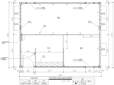 集装箱 2×20英尺 公共淋浴间澡堂 室内平面图天花图 施工图