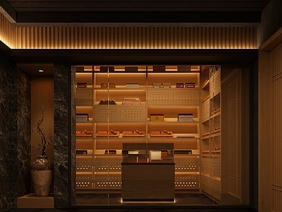 现代新中式烟酒店 雪茄吧 雪茄展柜 雪茄