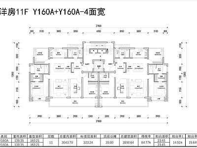 现代住宅楼建筑 洋房T2户型 T2洋房住宅 160洋房户型 160洋房平面 现代洋房住宅平面 施工图
