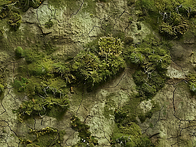 现代自然地面 苔藓 墙地面苔藓 湿润环境 自然 绿色植物