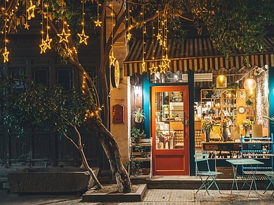 现代街道外景 街道夜景 门店外景