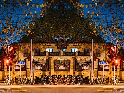 现代街道外景 街道夜景