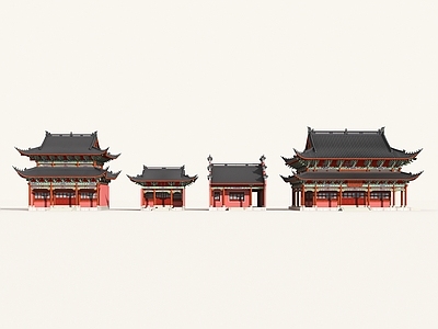 新中式中式古建筑 中式古建 彩绘古建 明清彩绘 寺庙大殿