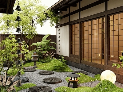 新中式日式庭院 乡村庭院 民宿庭院 别墅庭院 汀步 植物造景