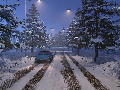 汽车 道路 汽车 雪松 雪夜景