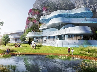 现代酒店建筑 山地酒店建筑 未来风概念酒店 多层酒店建筑