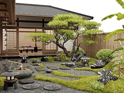 日式新中式庭院 乡村庭院 民宿庭院 别墅庭院 景观石头 灌木