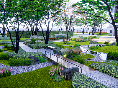 现代小区景观 雨水花园 健康花园 疗愈花园 儿童花园 园区景观