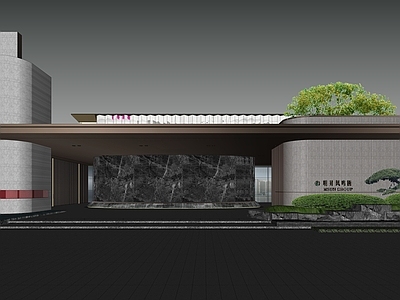 现代小区建筑 现在住宅示范区 入口大门 社区大堂 森系下沉庭院 水景