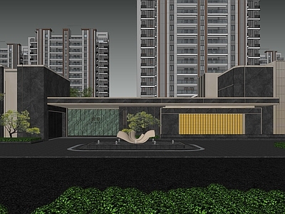 现代小区建筑 现代轻奢社区大门 景观示范区 社区大堂
