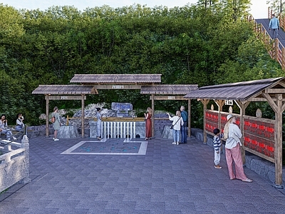 新中式现代乡村公园 祈福井泉祈福廊架