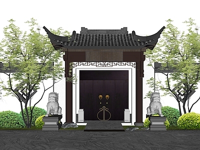 现代新中式庭院门 庭院门