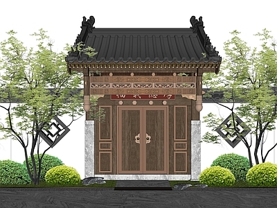 现代新中式庭院门 庭院门