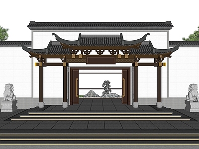 现代新中式庭院门 庭院门