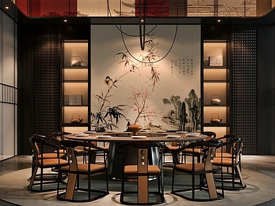新中式中餐厅 新中式餐厅包厢 新中式餐桌椅