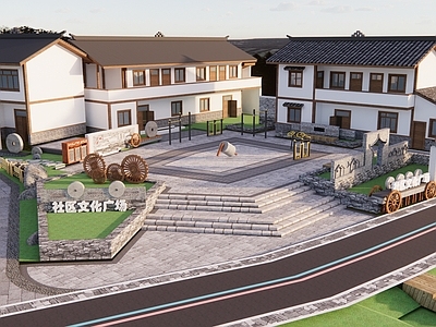 现代社区文化广场美丽乡村广场景观 乡村文化建设 健身运动中心 文化建设墙