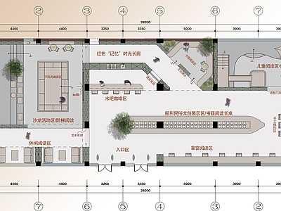 现代原木书店 书吧平面布置图 含PSD彩平图 船文化书店平面图 书店沙龙平面图 施工图