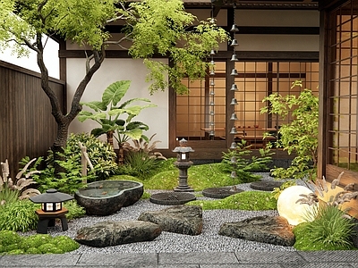 日式禅意庭院 枯山水 汀步 苔藓微地形 水钵水景 植物造景
