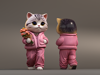 爬行类动物 小猫 猫咪 雕塑 拟人动物 装置