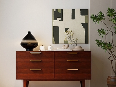现代中古斗柜 五斗柜 现代斗柜 现代中古斗柜 植物 装饰画