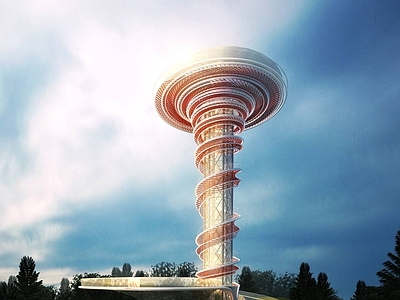 现代艺术风格建筑 观光灯塔 旋转楼梯景观