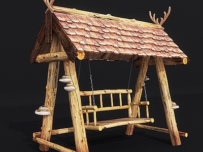 新中式原木秋千椅 吊椅 花园秋千椅 园艺秋千