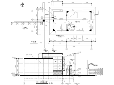 门卫室建筑 入口大门 值班休息工作室 传达室门房警卫室 施工图