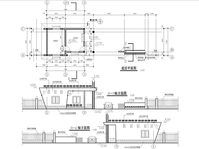 门卫室建筑 入口大门 会客室休息室 传达室门房值班室 警卫室 建筑结构图 施工图