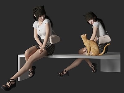 现代撸猫美女人物