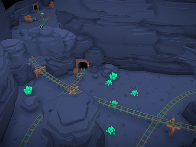 现代艺术风格建筑 矿井轨道 矿轨 Q版矿洞 隧道洞穴 山洞蝙蝠