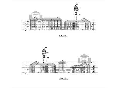现代欧式学校建筑 中学图书馆行政楼 施工图