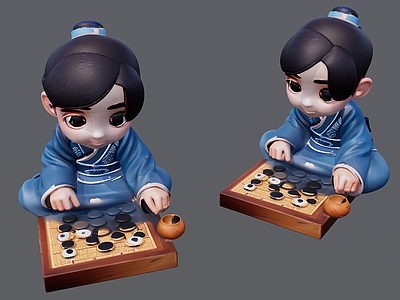 男人 蓝色古装的下棋 男孩