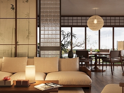 新中式家居客厅 新中式家居客厅 横厅客厅 大户型客厅 沙发茶几组合 餐桌椅组合